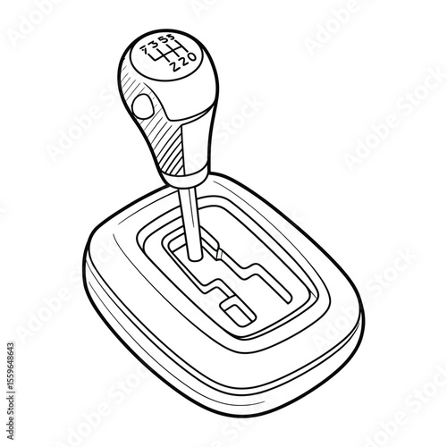 Hand Drawn Manual Transmission Gear Stick Illustration in Black and White