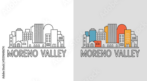 Moreno Valley skyline with Box Springs and suburban buildings for serene cityscape art.
