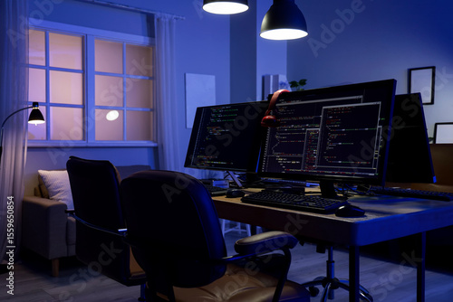 Programmer's desk with comp...