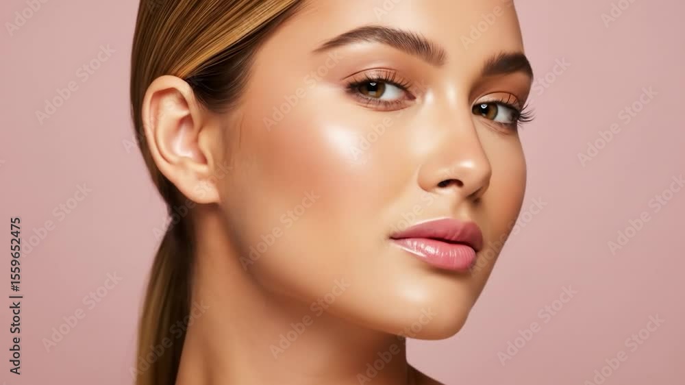 Radiant Beauty: Close-Up Portrait of a Young Woman with Flawless Makeup Radiant Beauty: Close-Up Portrait of a Young Woman with Flawless Makeup