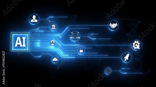 ai agent- businessman working with virtual reality at office. AI Agents, Headlines Fast Scree international communication network concept. Multinational people community. Human resource 4k animation.