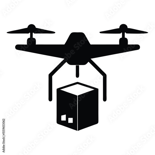 delivery drone vector, shipping drone icon, air parcel silhouette, logistics drone line art, modern delivery symbol

