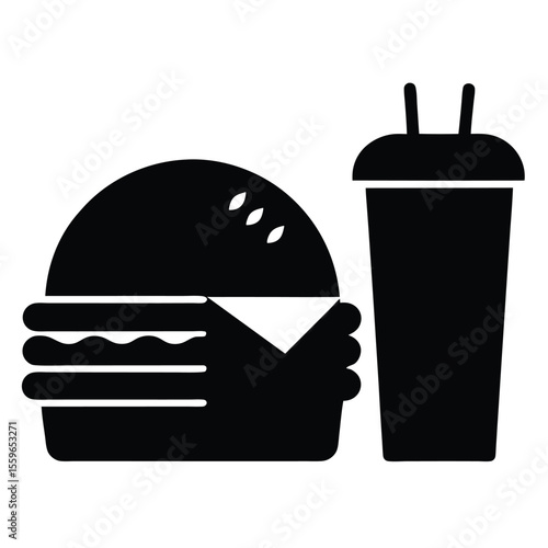 fast food vector, burger drink icon, snack meal silhouette, takeaway food line art, street food symbol


