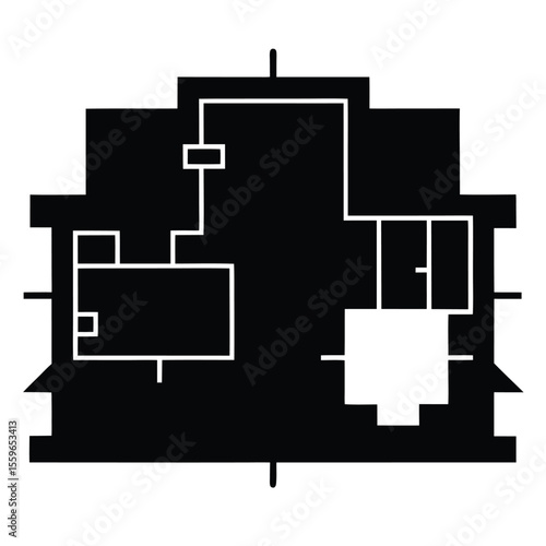 architectural floor plan vector, building layout icon, house blueprint silhouette, construction plan line art, real estate symbol

