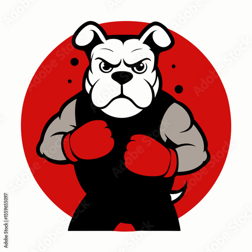 Boxer dog wearing vibrant red boxing gloves