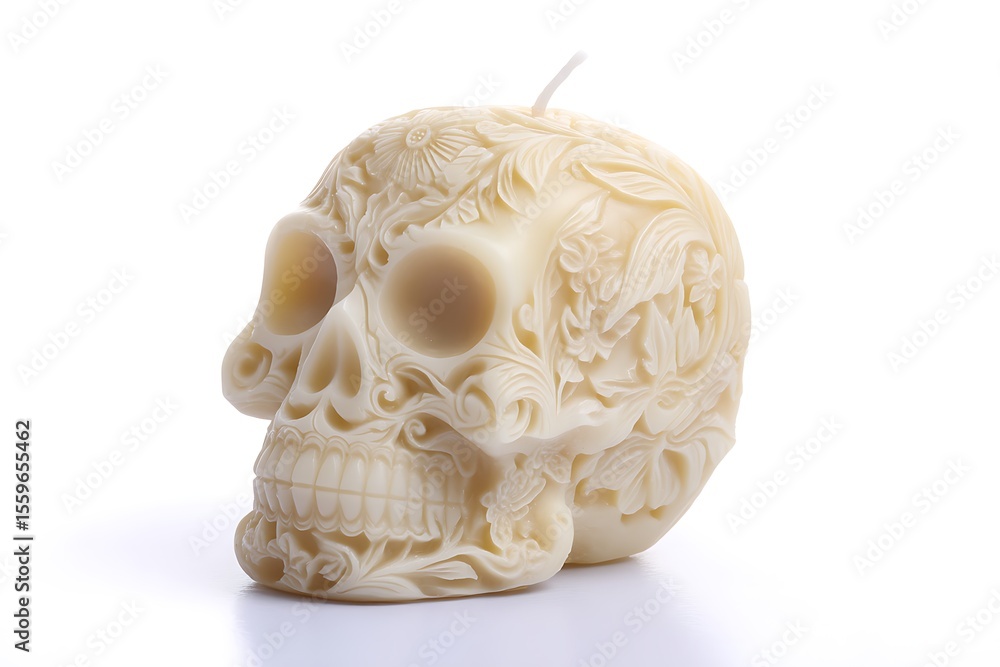 Candle Skull Art: A unique candle carved into a skull, perfect for gothic or alternative décor, with intricate details.