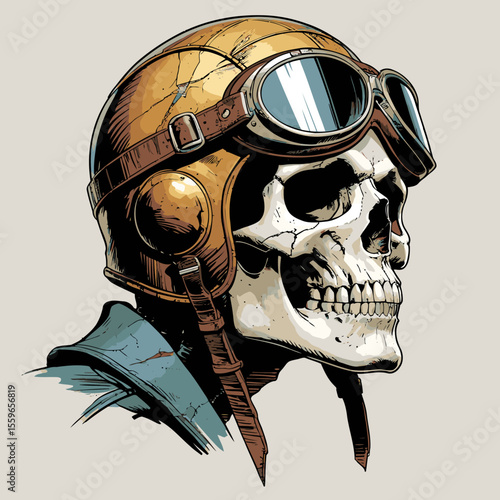 illustration of a skull wearing an aviator and flying goggles