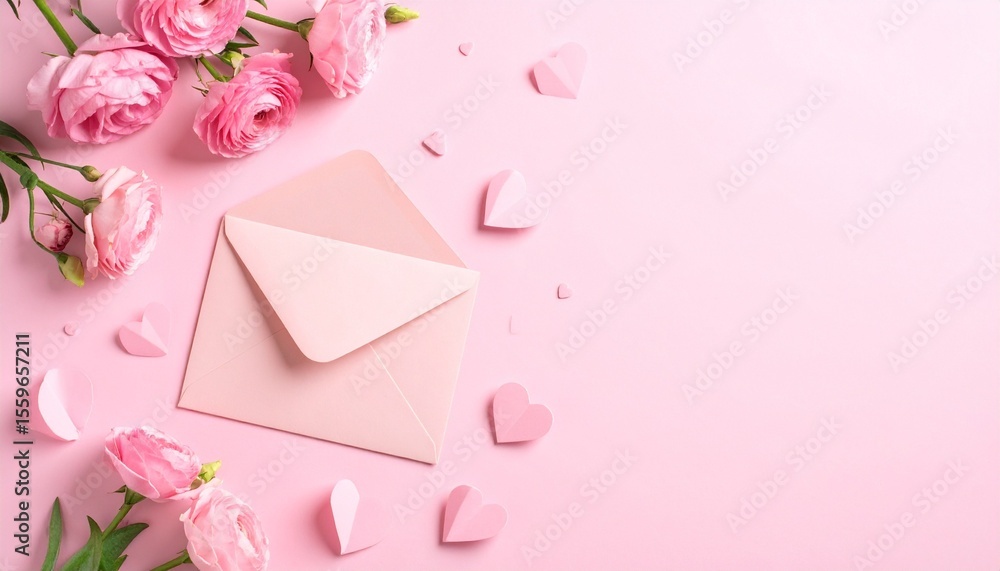 Valentine's Day background. Pink flowers, envelope, hearts on pastel pink background. Valentines day concept. Flat lay, top view, copy space
Valentine's Day background. Pink flowers, envelope, hearts on pastel pink background. Valentines day concept. Flat lay, top view, copy space
