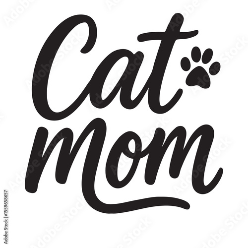 Bold Cat Mom Script T-Shirt Design – Stylish Text with Paw Prints