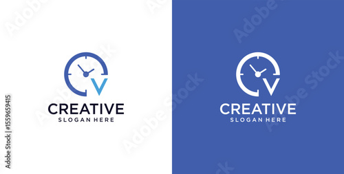 V initial logo icon digital clock