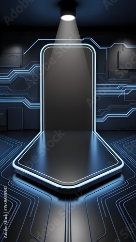 Futuristic Tech Podium Vector – Neon Glowing Stage Background Design