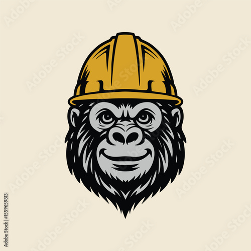 Construction Gorilla Head Vector, Builder Monkey Mascot Illustration, Gorilla in Hard Hat Logo Clipart