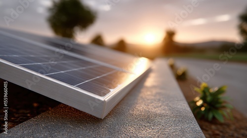 Leeyongjay clean technology solar panel installation empowe a rural community providing sustainable electricity access with a beautiful sunset backdrop.