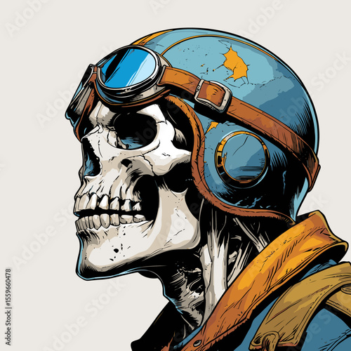 illustration of a skull wearing an aviator and flying goggles
