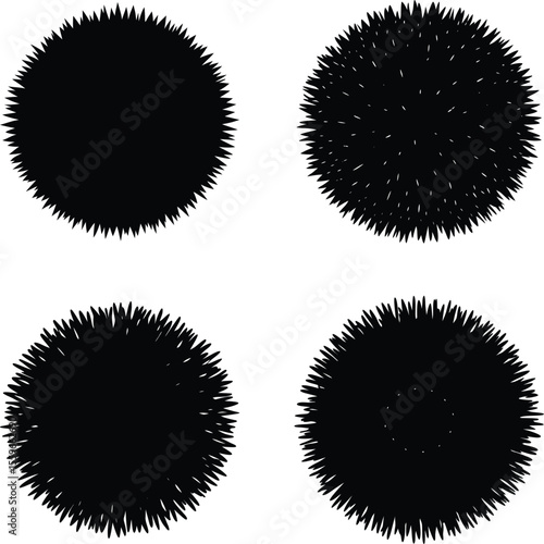 Koosh ball silhouette set - 4 playful fuzzy vector outlines, EPS JPEG PNG