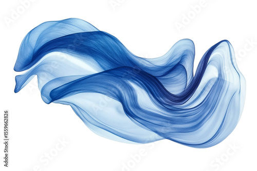 An elegant abstract wave with flowing blue hues creates a dynamic design isolated on transparent background