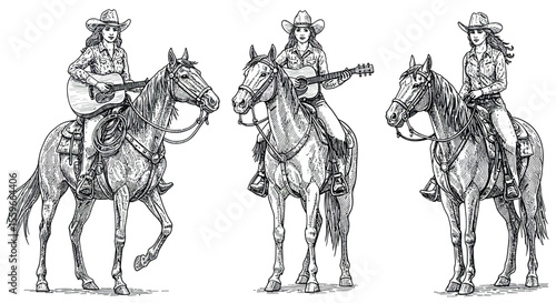 Western cowgirl line art vector illustration for country music poster design