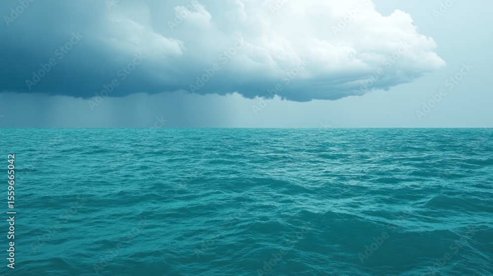 Obraz premium Teal Ocean Under Stormy Sky: Serene Waters, Approaching Weather