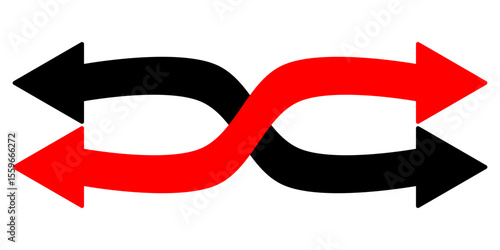Curved Left and Right Arrow Icon - Red and Black Stylish Vector