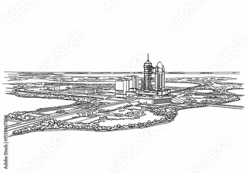 Kennedy Space Center in Orlando one line drawing