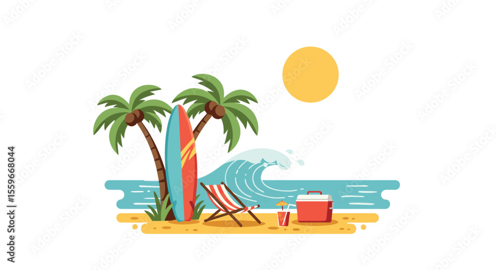 Obraz premium Tropical beach getaway: flat vector illustration for summer vacation design