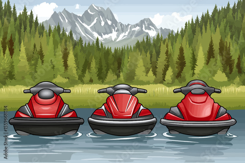 Jetski landscape vector illustration 