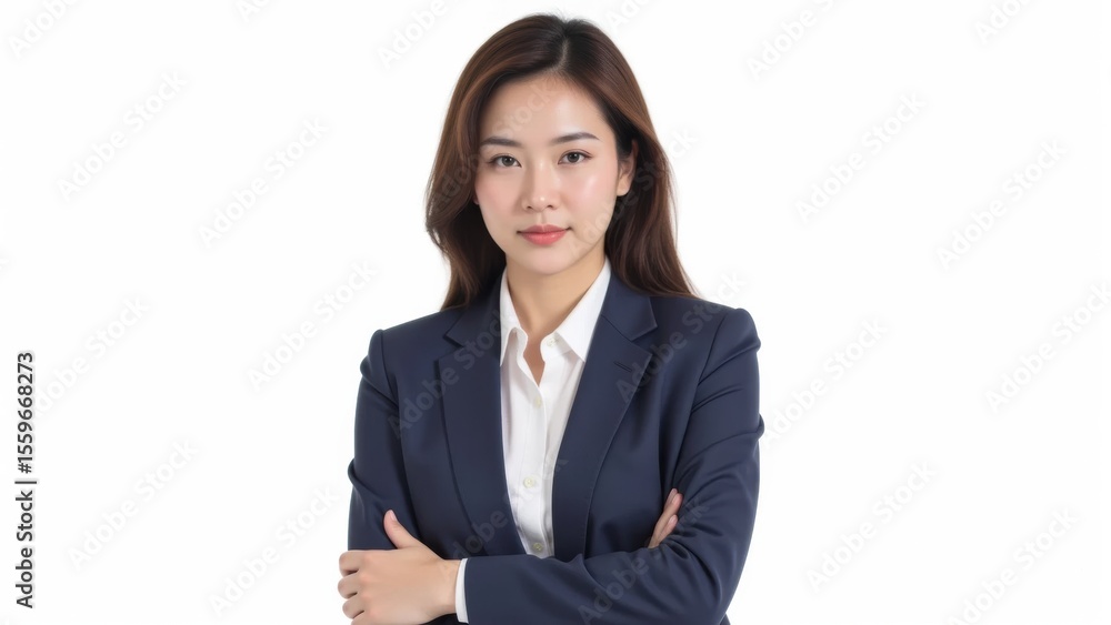 Confident woman in a business suit standing with arms crossed, exuding professionalism. Confident woman in a business suit standing with arms crossed, exuding professionalism.