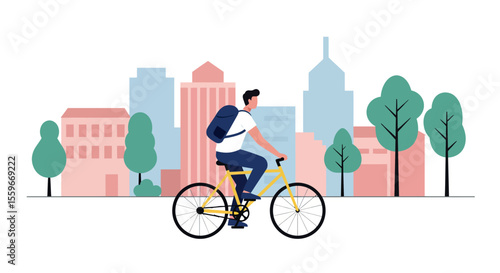 Urban cycling adventure vector illustration: flat style design for posters and cards