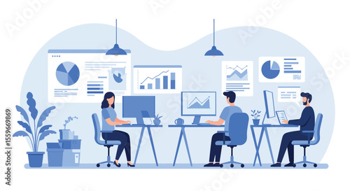 Modern office workspace vector illustration for business marketing design in flat style