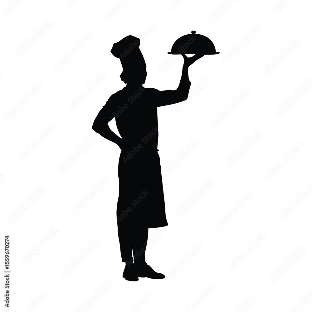 Professional Chef with Serving Tray Silhouette - Culinary Expert Professional Chef with Serving Tray Silhouette - Culinary Expert