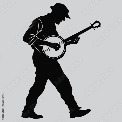 Man playing a banjo silhouette vector design art and illustration