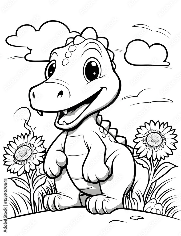Dinosaur coloring page with flowers Dinosaur coloring page with flowers