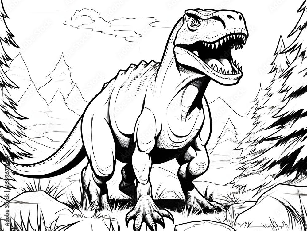 Fototapeta premium dinosaur in the forest coloring pages
