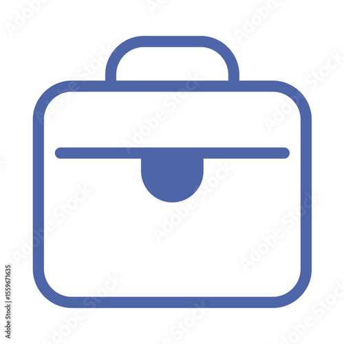 Illustration of a simple blue briefcase with handle and front pocket design on a white background