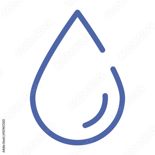 Illustration of a blue water drop with a curved line inside on a white background design element