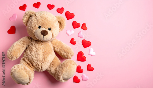 Teddy Bear with Hearts with Copy Space