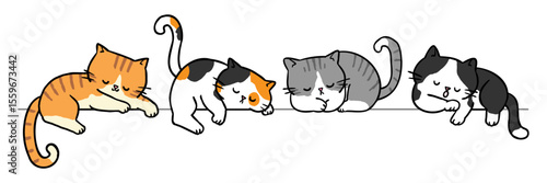 Vector Illustration of Cute Cartoon Cat Characters on Isolated Background. Hand Drawn Vector Illustration.