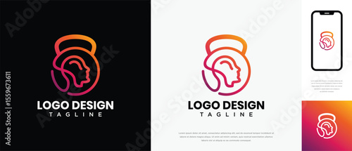 fitness logo design template human head. fitness human logo icon