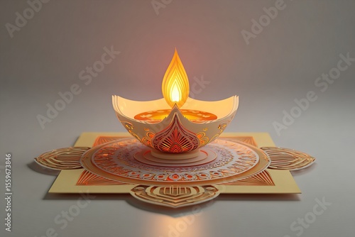 3d greeting card design for diwali with an oil lamp. High quality