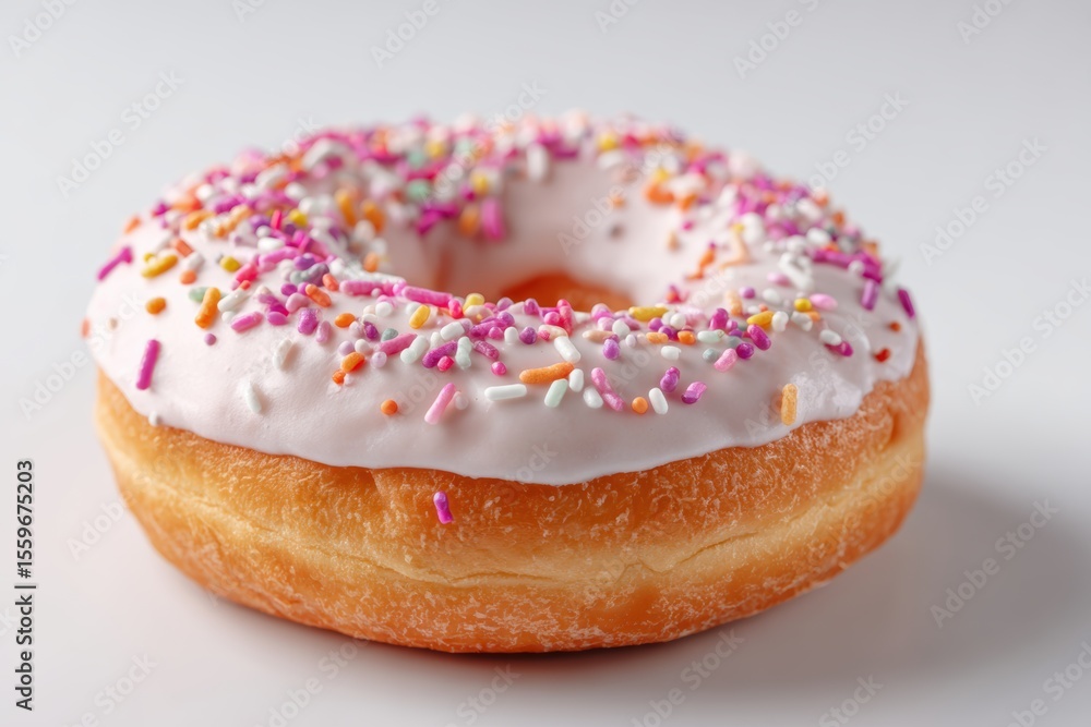 Single donut with frosting and sprinkles on white table