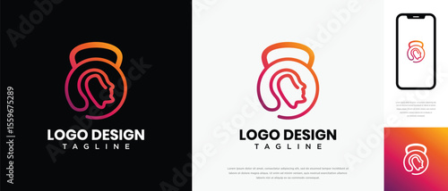fitness logo design template human head. fitness human logo icon