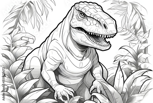 Fototapeta Naklejka Na Ścianę i Meble -  dinosaur in the forest coloring pages