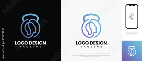 fitness logo design template human head. fitness human logo icon