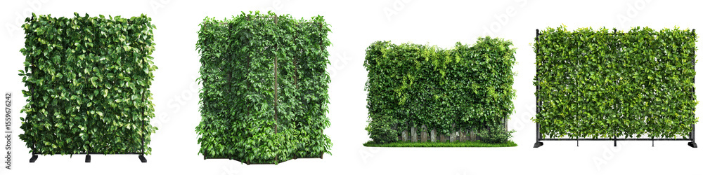 Fototapeta premium Green Living Wall or Hedge Panels Collection Isolated on White