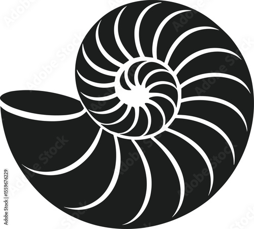 Nautilus Shell Silhouette Vector Illustration for Sea Life and Beach Design