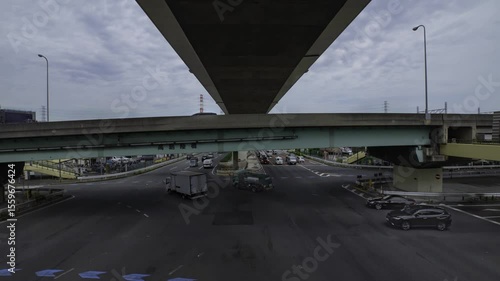 Wallpaper Mural A timelapse of traffic jam at the downtown crossing under the overpass wide shot Torontodigital.ca