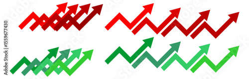 Arrow going up symbol with percentage sign. Import tariffs increasing graph symbol with the colour of USA and China flag  vector illustration