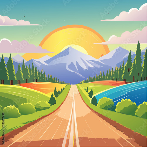 A crayon drawing turning into a real road through nature – imagination leads the way.
