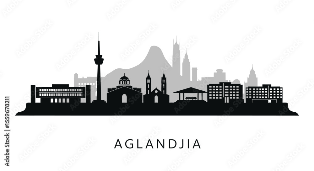 Naklejka premium Aglandjia Cyprus Skyline Silhouette Black White.