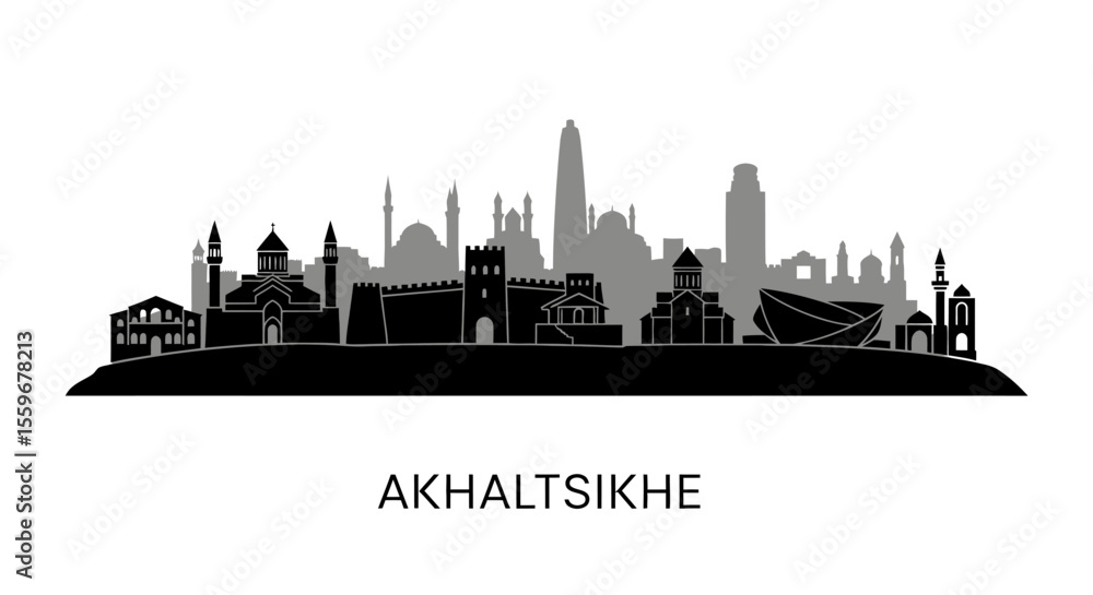 Fototapeta premium Akhaltsikhe Georgia Skyline Silhouette with Cityscape.